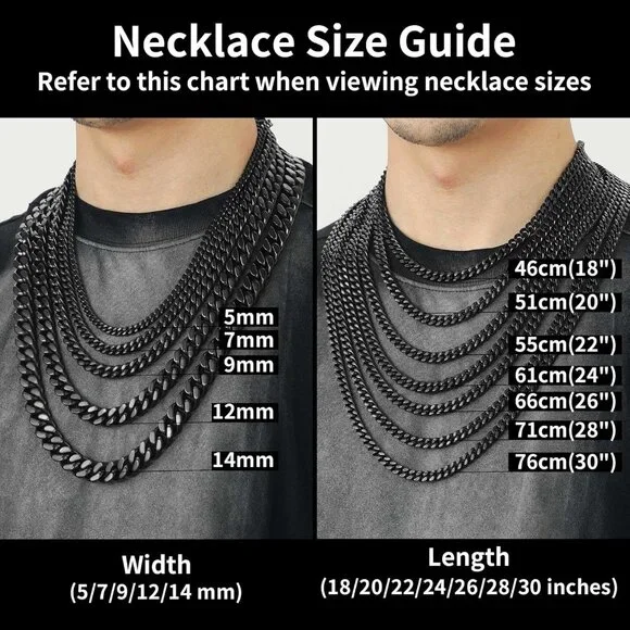Men's 14mm Width Steel Cuban Durable 18K Gold Plated Hip Hop Chain Black Jewelry
